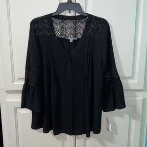 Women’s Black Blouse, size large “Ny collection” with lace trim